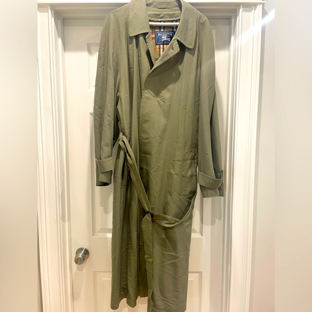 Vintage Olive Burberry Belted Trench Coat R 40 Burberrys’ Mens No Wool Liner